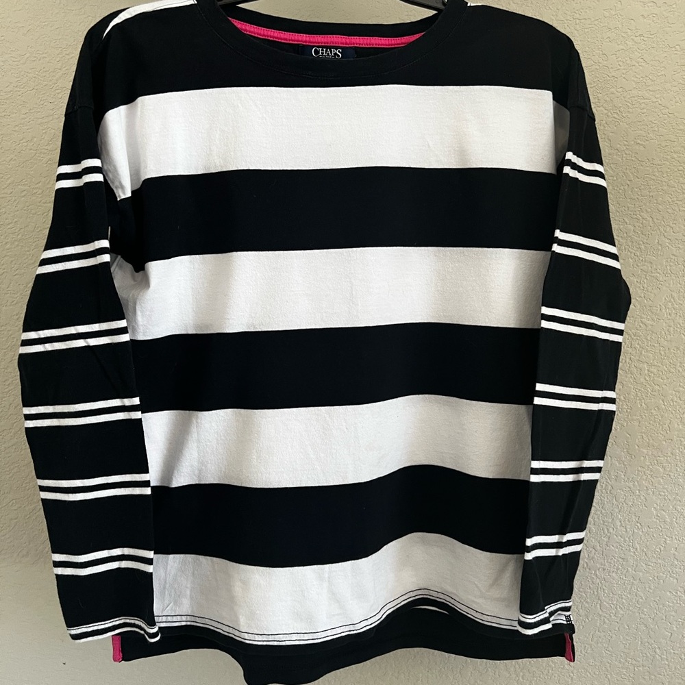 Chaps Black and White Striped Long Sleeve Shirt
